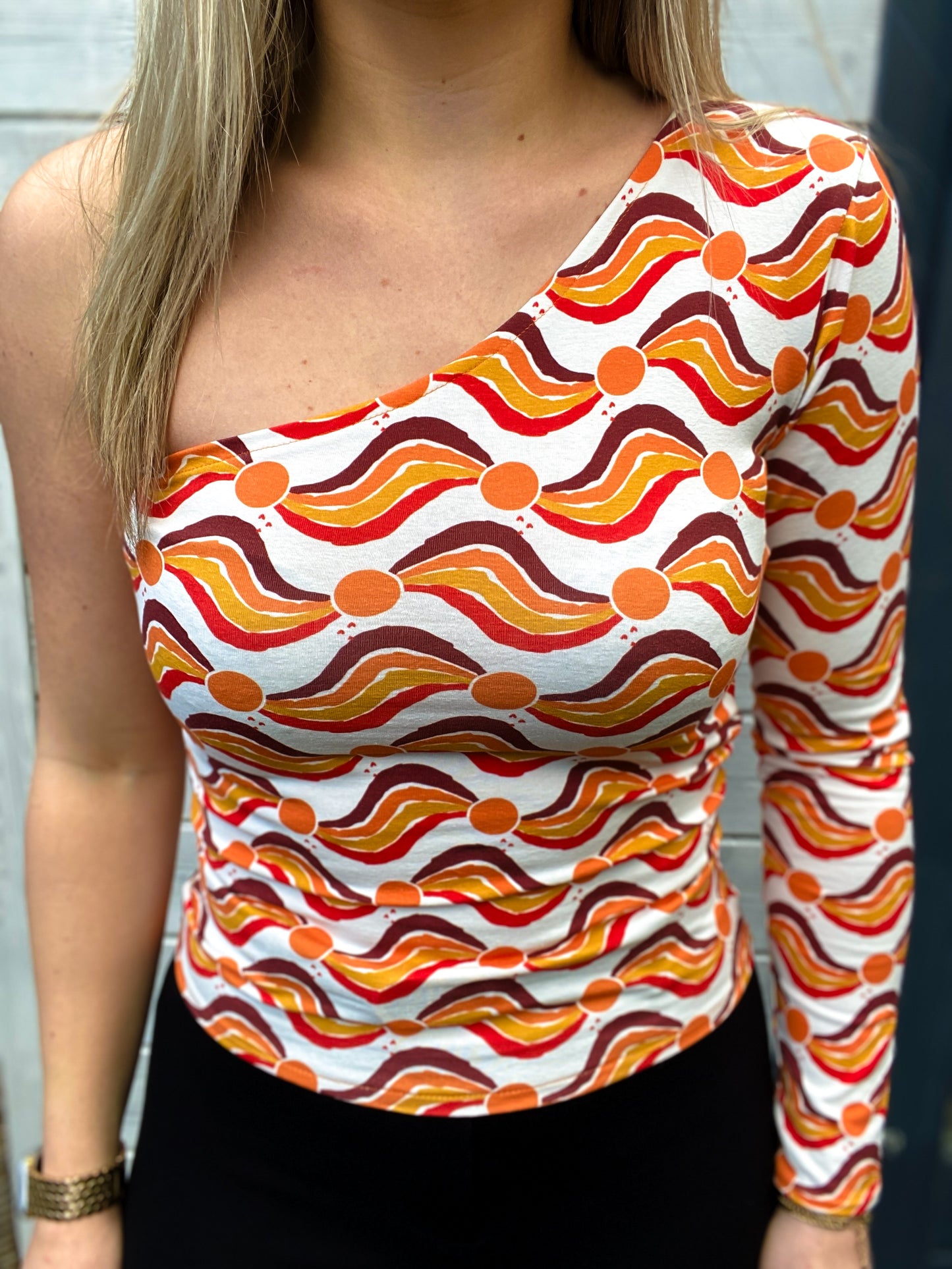 One Shoulder Top Wave Oranje